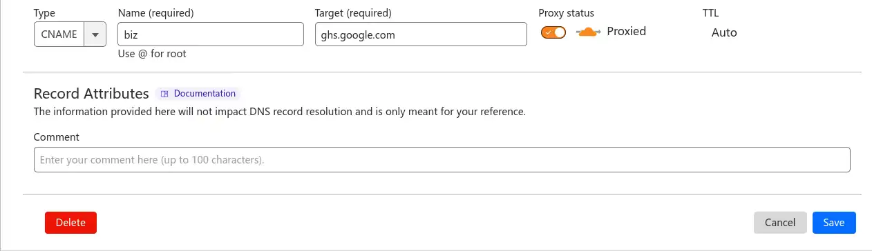 域名后台添加 CNAME 记录指向 Google Blogger