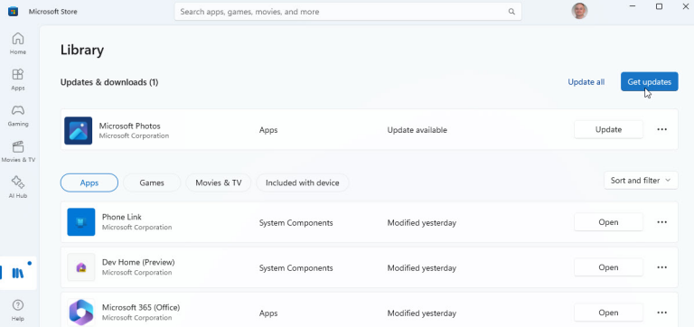这将更新所有 Microsoft Store 应用程序,包括照片。